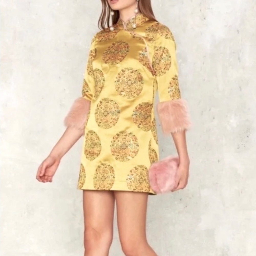OG Nasty Gal Collection | Kimono Mini Dress with Faux Fur Sleeve Cuff
